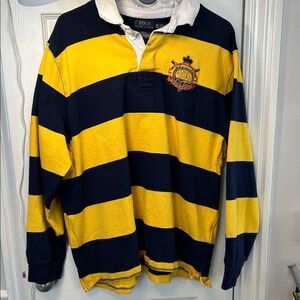 Vintage Ralph Lauren Men's Navy and Yellow Striped Shirt